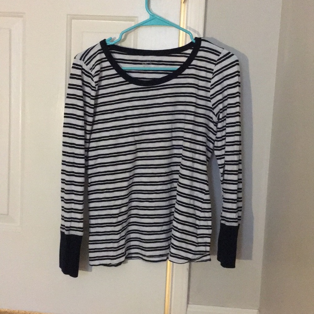 J Crew Long Sleeve B/W Stripe Painter Tee